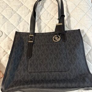Michael Kors Black Structured Tote with Gold Accents